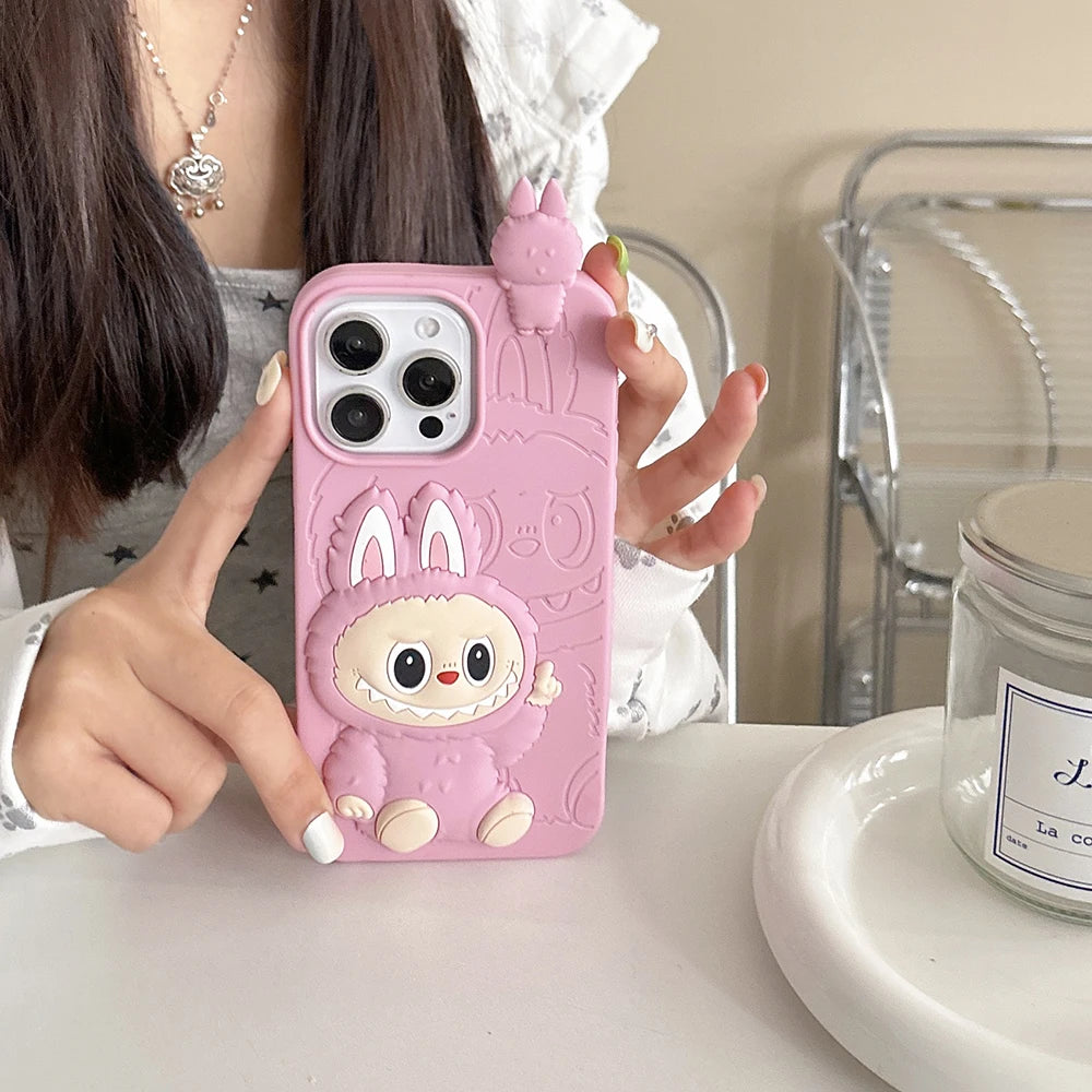 Funny Cartoon LaBubu Monsters Toy Cover for iPhone 16 15 14 13 12 Pro Max Soft Silicone Case