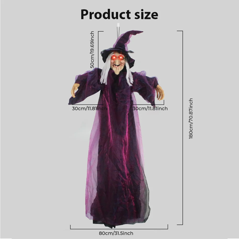 Halloween Life Size Talking Witch Purple Outdoor Spooky Scary Witch Animatronic Voice Controlled Glowing Screaming Decoration