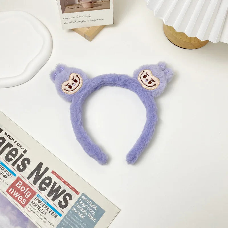 New Cartoon Labubu Plush Hairbands Cute Kawaii Bubble Rabbit Face Wash Non-Slip Hair Pressure Headband