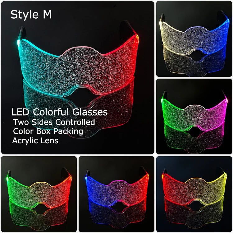 Acrylic LED Luminous Glasses Glow Party Glasses Neon Light Up Visor Eyeglasses DJ Bar Party Eyewear for Halloween Christmas