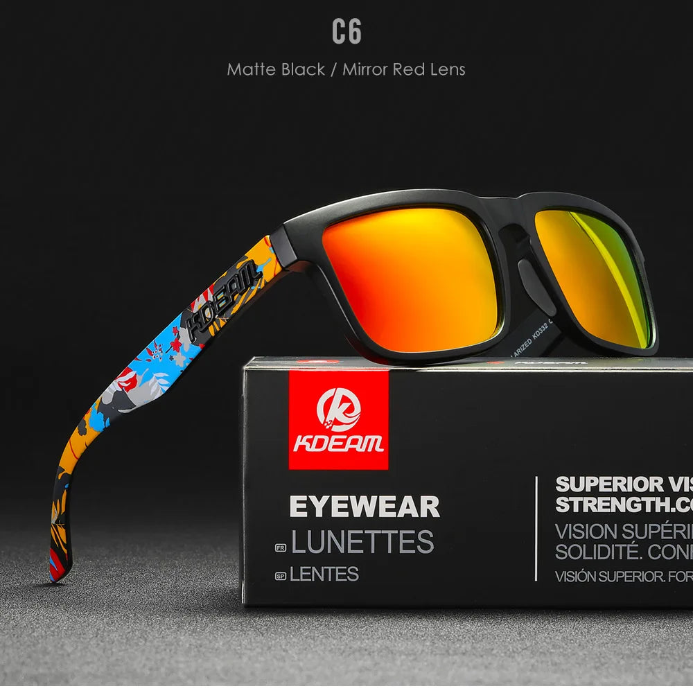 KDEAM Men's Polarized Sunglasses Fishing Lifestyles Mirrored Color Blocking Sun Glasses Women Legend Square Sunglass With Box