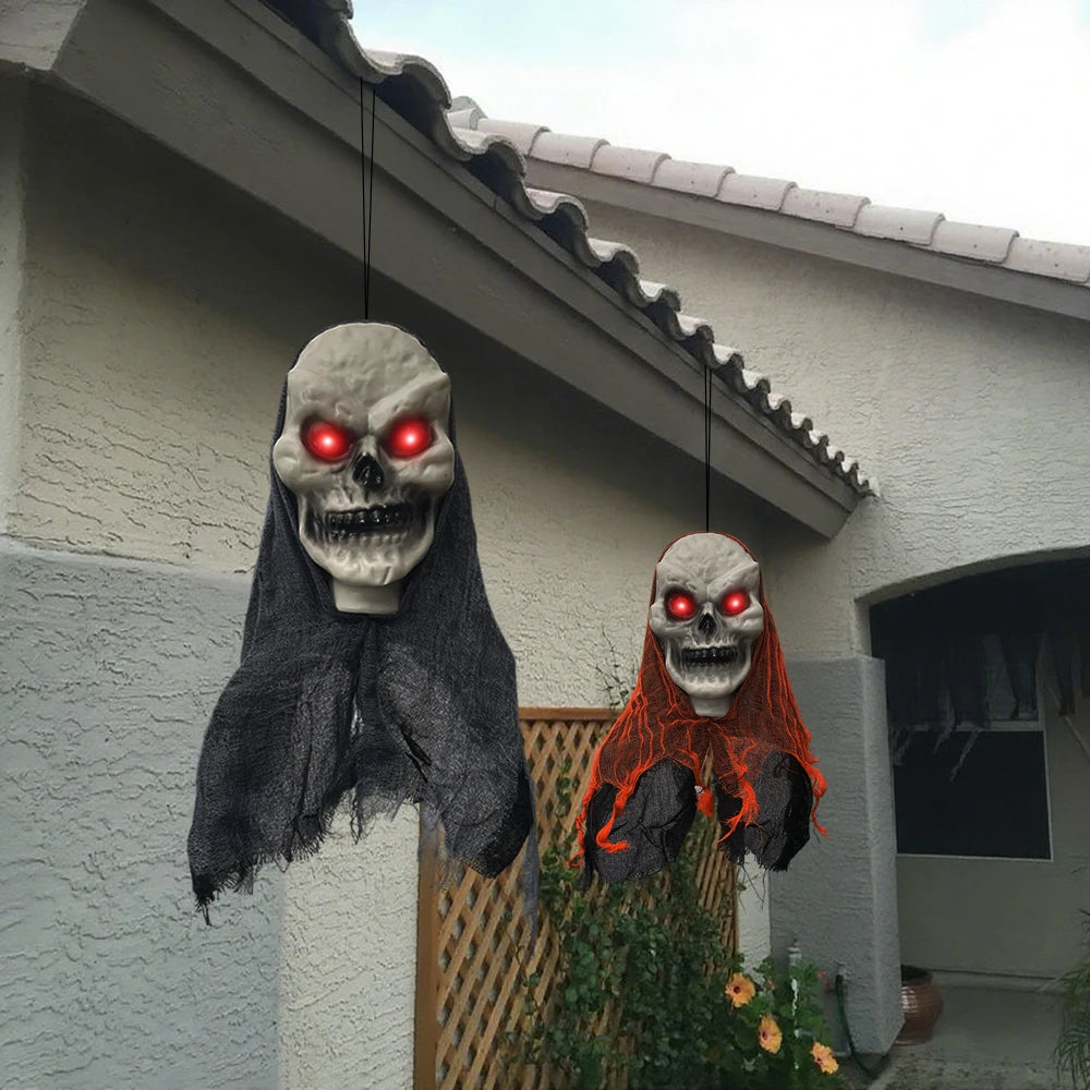 2PCS Halloween Decorations Party Hanging Skull Skeleton Ghost Ornament Horror Props Haunted Home Decoration Halloween Outdoor