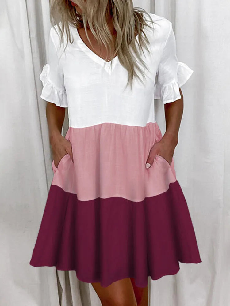 Casual Ruffles Loose V-Neck Dress Women Summer Short Sleeve Floral Print Woman Dress 2023 Fashion White Boho Beach Dresses 5XL
