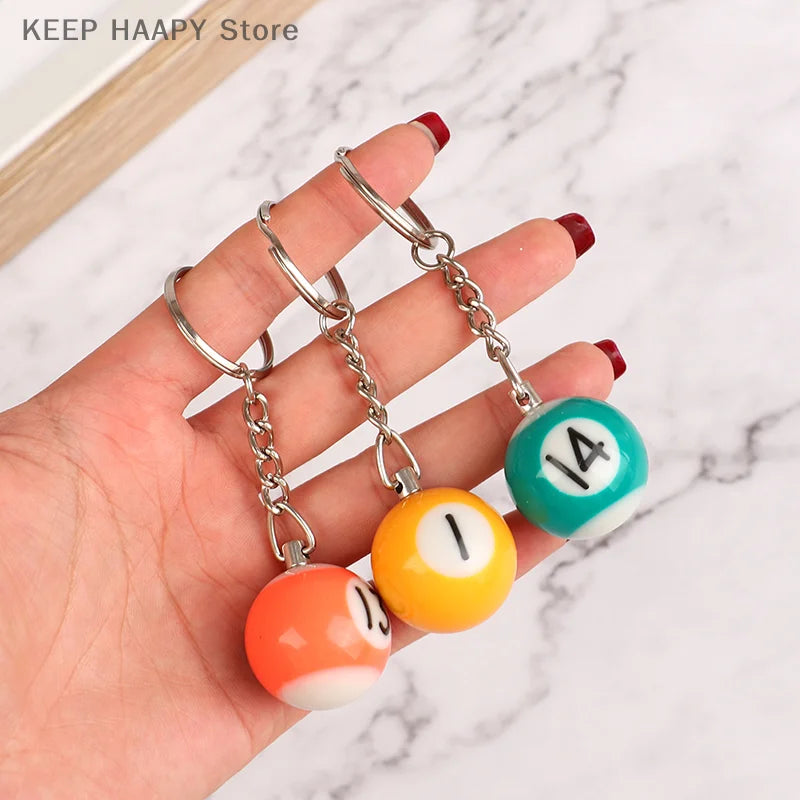 1PC Mini Billiard Shaped Keyring Assorted Colorful Billiard Pool Small Ball Keychain Hanging Pendant Ball Club Gift Souvenir