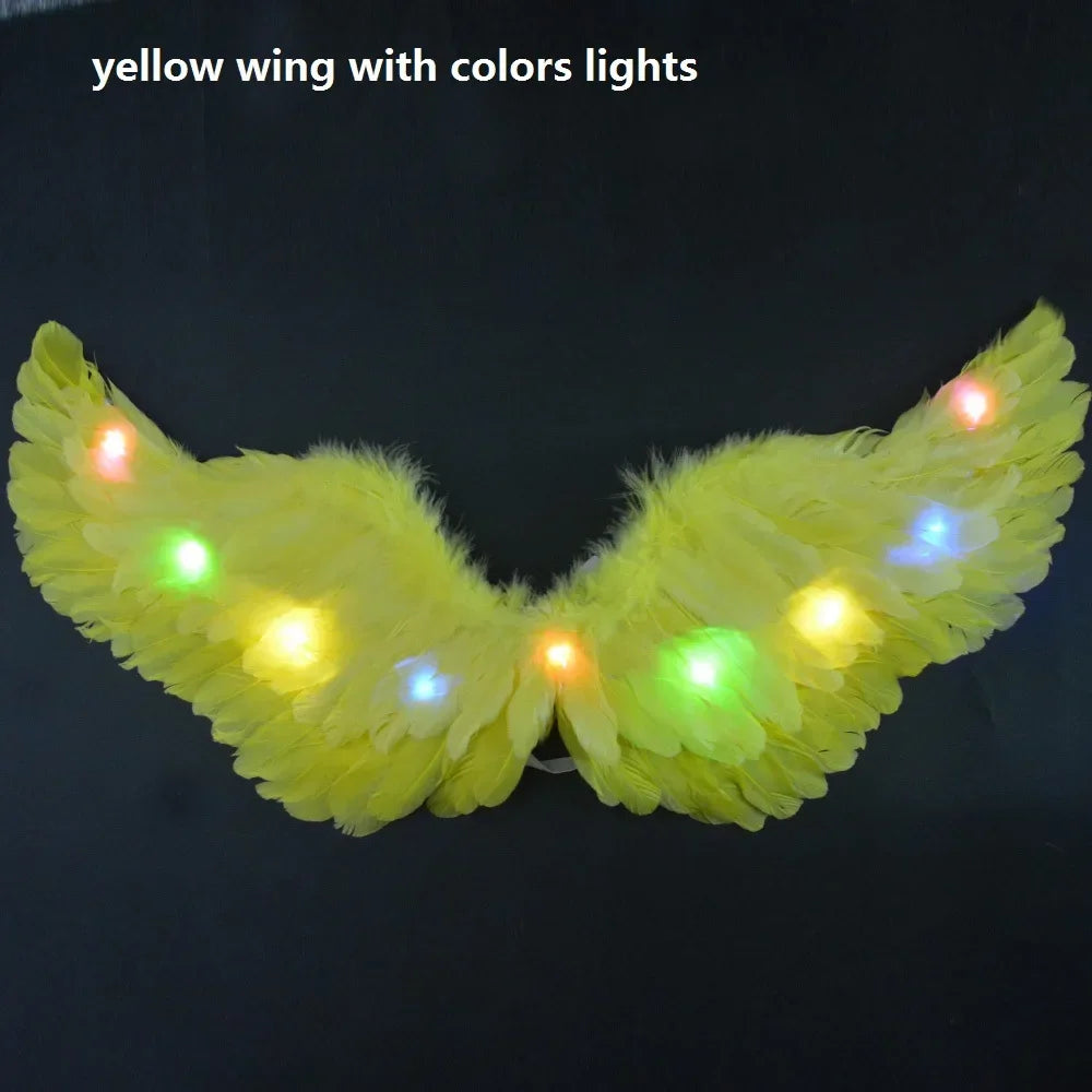 Princess Women Kids LED Glow Light Angel Feather Wing Fairy Girls Props Party Costume Wedding Decoration Christmas Halloween
