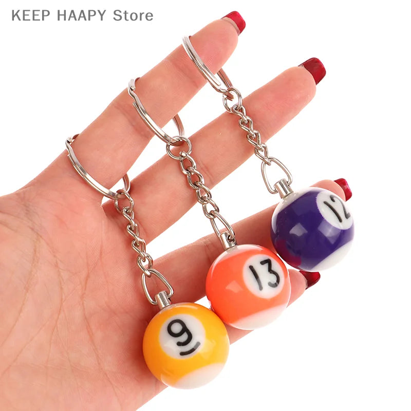 1PC Mini Billiard Shaped Keyring Assorted Colorful Billiard Pool Small Ball Keychain Hanging Pendant Ball Club Gift Souvenir