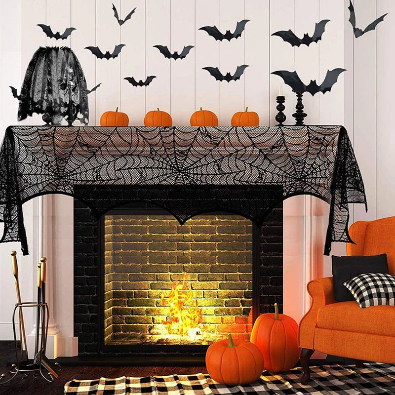 Halloween Tablecloth Table Cover Halloween Fireplace Decor Halloween Spider Web Tablecloth Halloween Party Decoration Supplies