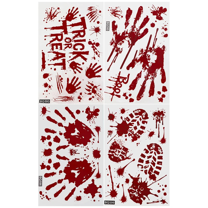 Halloween Decorations Window Stickers Reusable Bloody Handprint Footprint Horror Sticker Scary Realistic Tattoo Stickers Decors