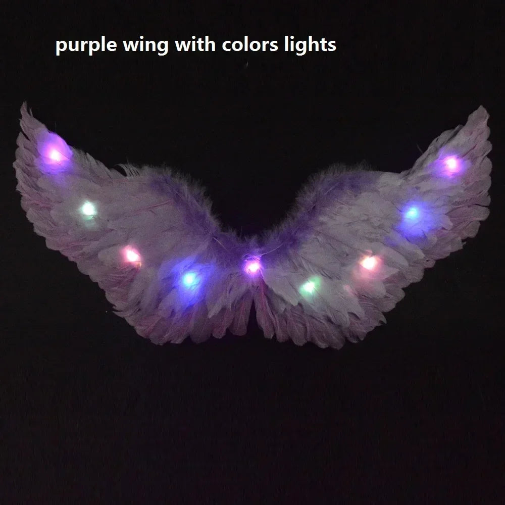 Women Girl LED Glow Light Up Angel Feather Wing Fairy Wings Props Birthday Wedding Party Christmas Halloween Costume Cosplay