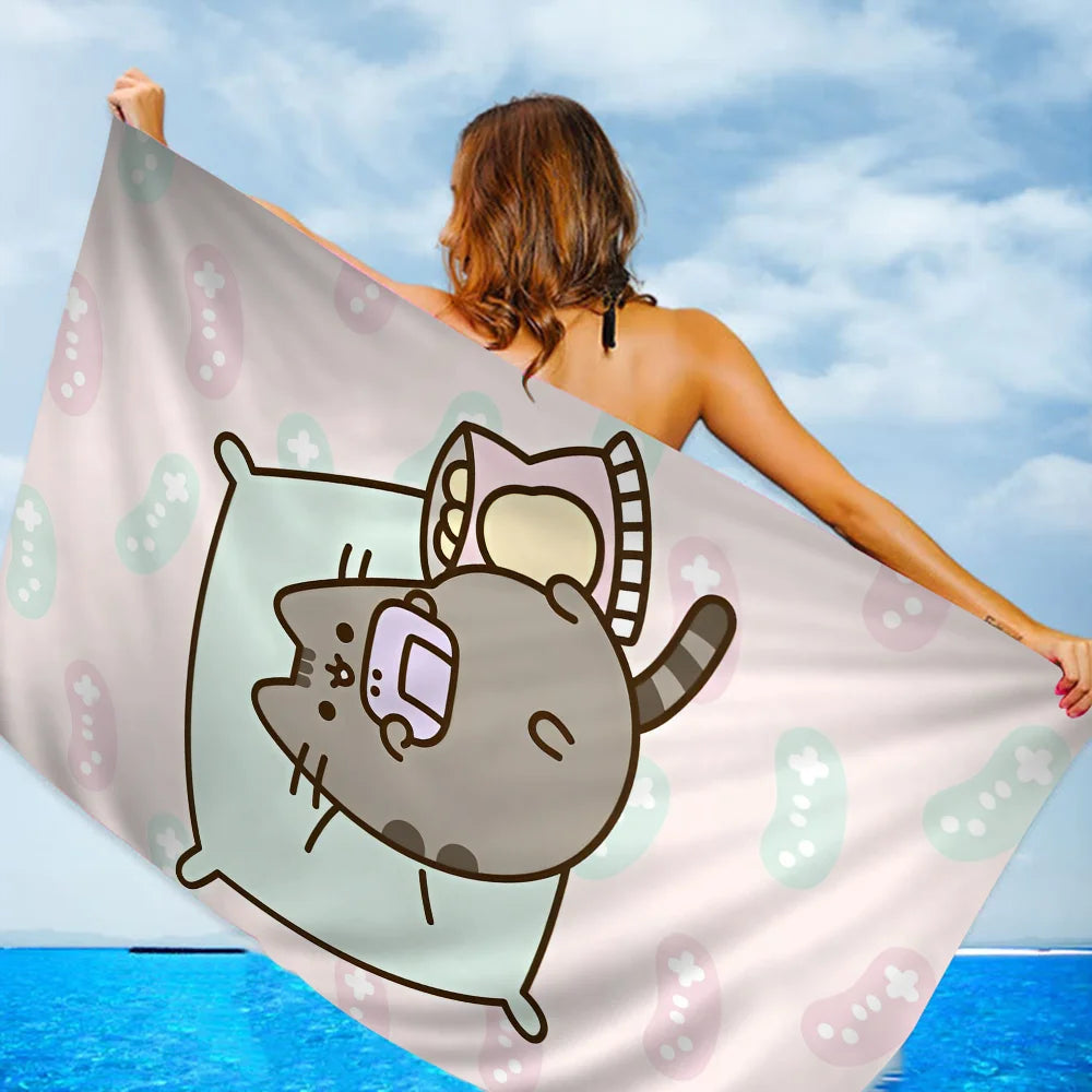 Cartoon P-Pusheen Kawai Cat Cartoon Beach Towel Cute Kawaii Room Decor Bath Girls Children Hand Towels for Bathroom Shower