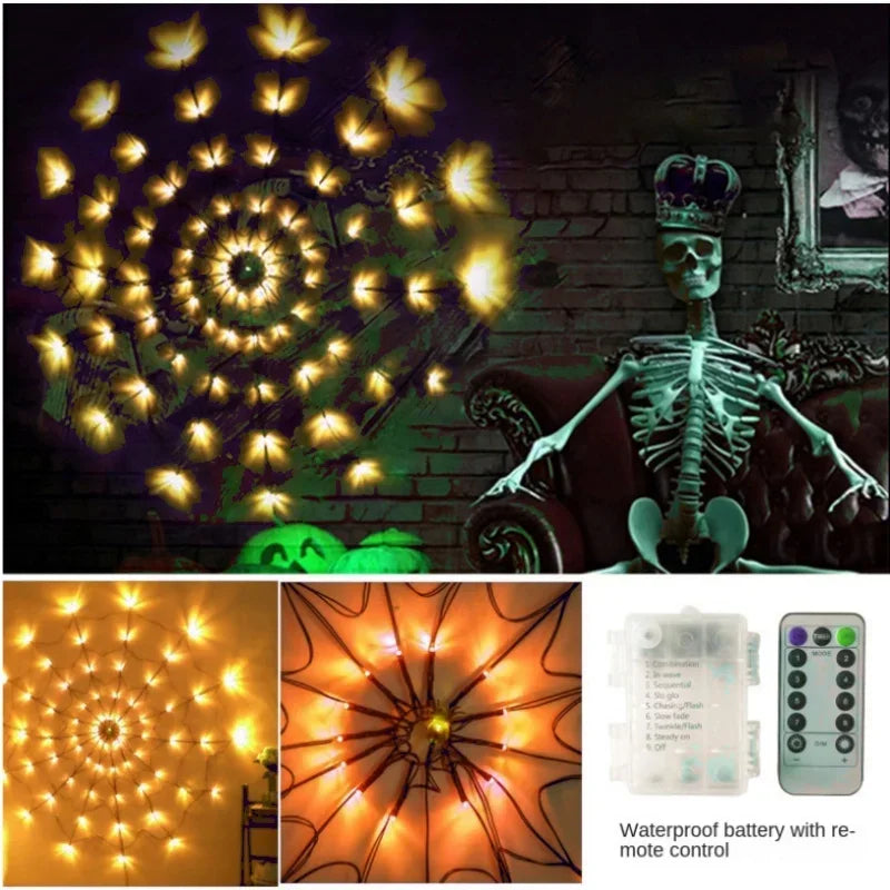 Halloween Party LED Light 70 LED String Ghost House Atmosphere Light Battery Powered Spider Web Lamp for Festival Party Decor