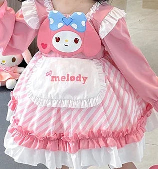 Sanrio Anime Cinnamoroll My Melody Girl's Cosplay Dress Cartoon Academy Style Pleated Skirt Princess Clothes Girl Birthday Gift