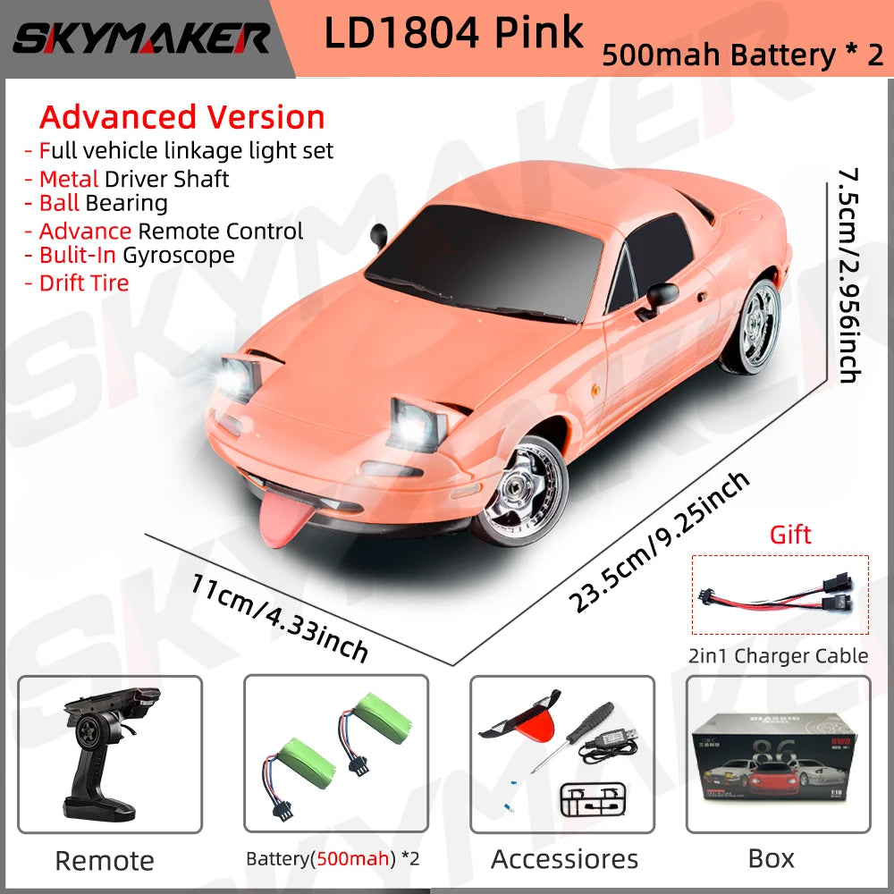 Skymaker LDRC LD1804 1/18 RC Drift Car MX5 2.4GHz RWD With ESP Gyroscope On-Road LED Lights Full Scale RC Cars Children Toy Gift
