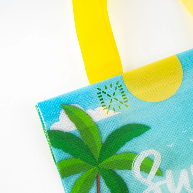 Summer Vacation, Holiday Portable Non Woven Portable Shopping Gift Bags, Beach, Kids, Games, Surfing, Toys, Snacks Theme, 12pcs
