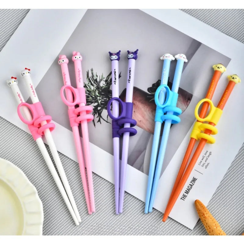 Hello Kitty Chopsticks Sanrio Kuromi Cinnamoroll Practicing Chopsticks Cartoon Cute Child Tableware Kitchen Supplies Gift