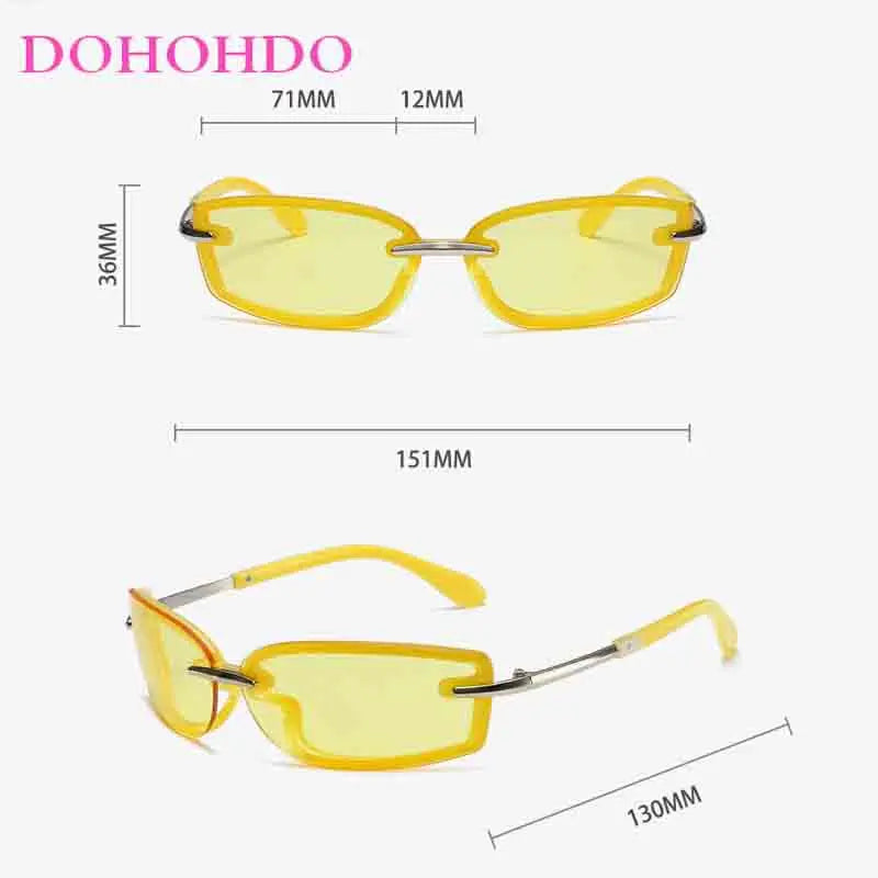 Rimless Y2K Style Sunglasses Rectangle Fashion Popular Luxury Brand Women Men Shades Rectangle Sun Glasses for Female Male UV400