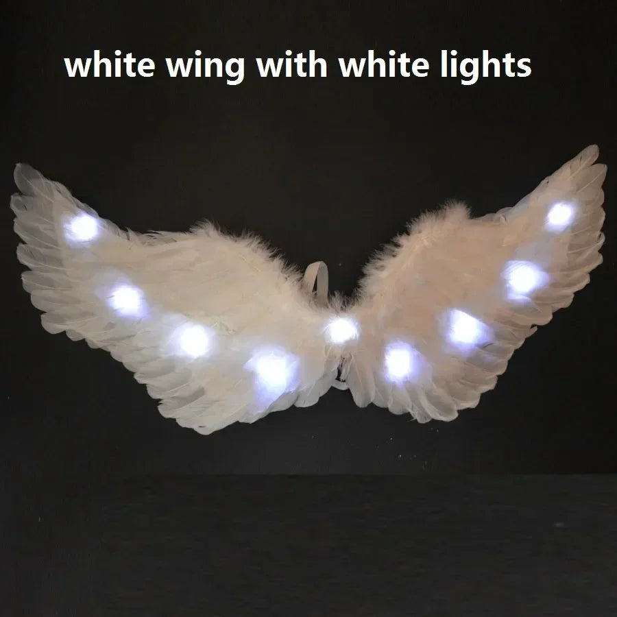 Women Girl LED Glow Light Up Angel Feather Wing Fairy Wings Props Birthday Wedding Party Christmas Halloween Costume Cosplay
