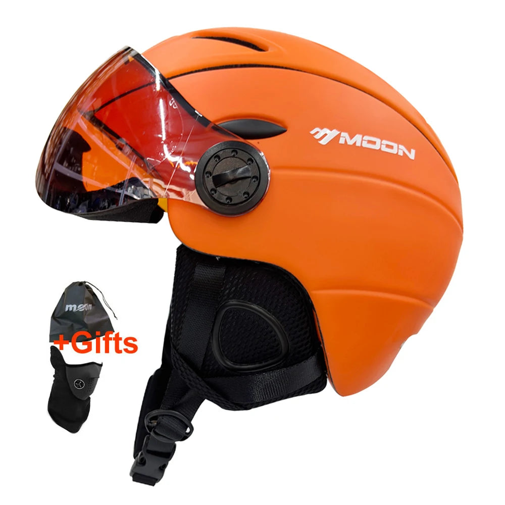 MOON Professional Half-Covered Ski Helmet Integrally-Molded Sports Man Women Snow Skiing Snowboard Helmets With Goggles Visor