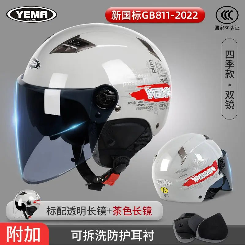 YEMA Casco Go Kart Scooter Motor Van Motorcycle Dual Lens Vintage Helmets Four Seasons Racing Half Helmets Casque Helmet