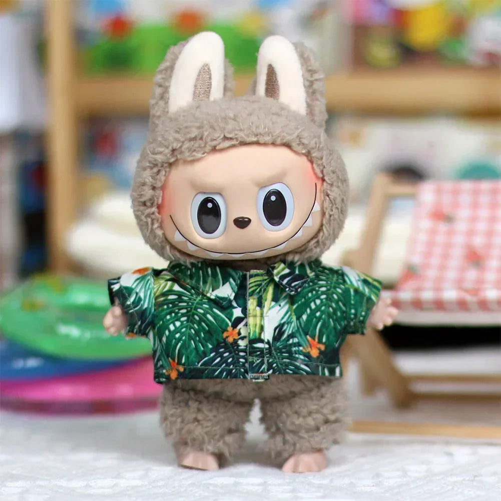 17cm Mini Plush Doll's Clothes Outfit Accessories for Korea Kpop Exo Labubu Idol Flower Shirt Leather Jacket Skirt Clothing Gift