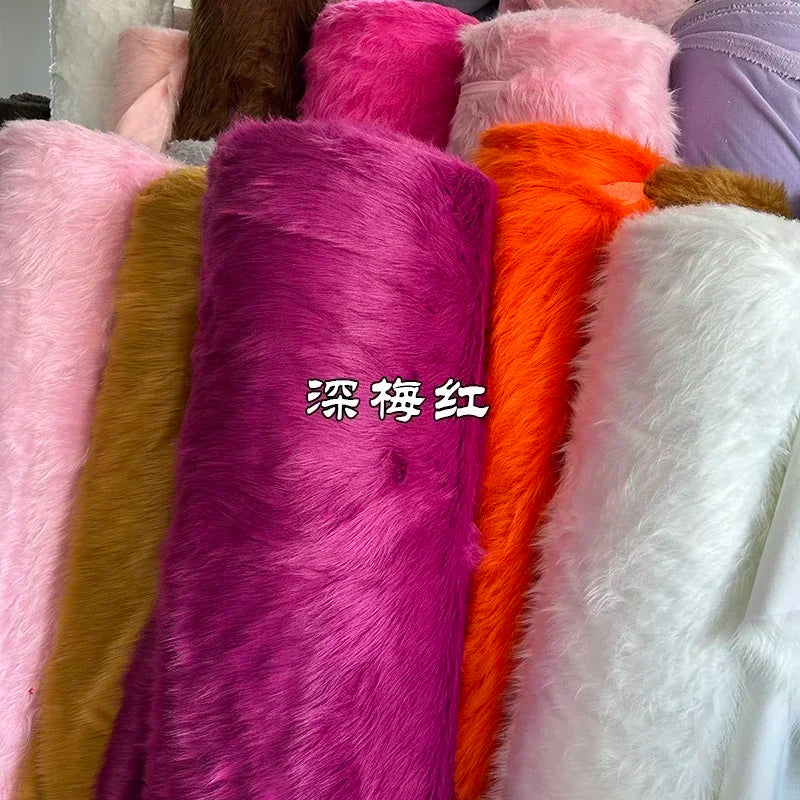 Soft Long Hair Plush Fabric Faux Fur by the Meters for Toy Upholstery Cosplay Diy Sewing Cloth Black Blue Purple Gray Beige Red