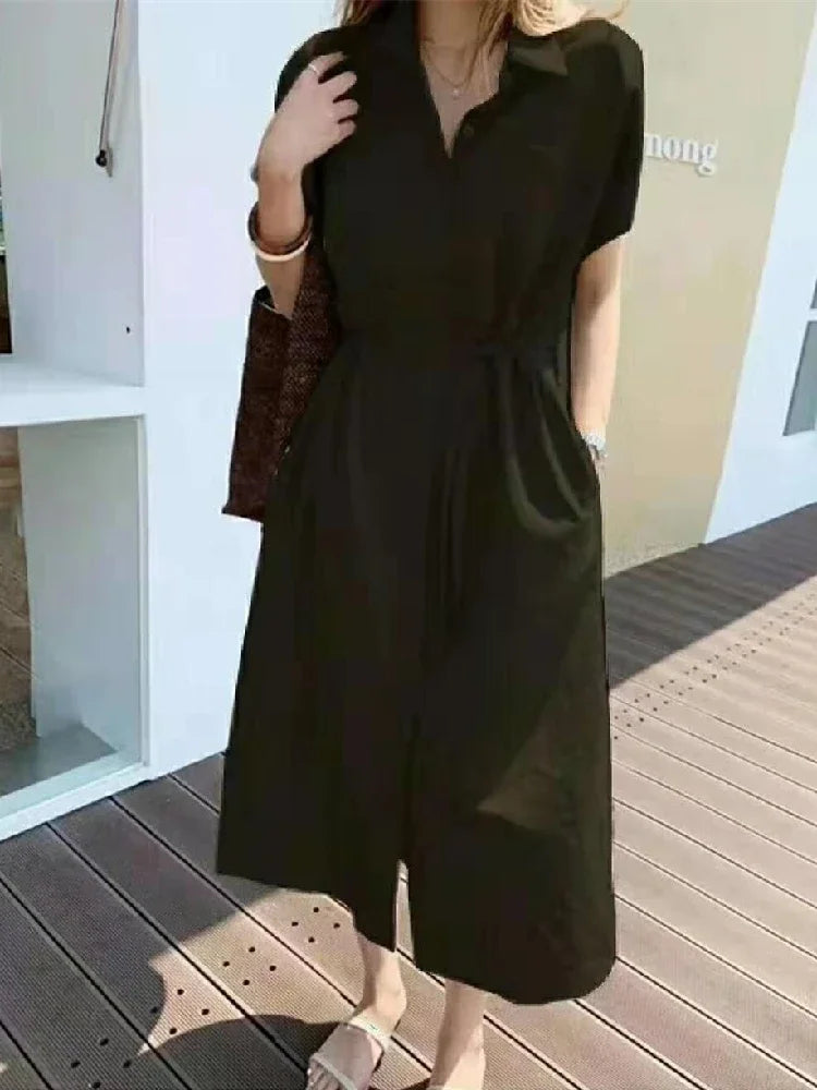Summer Women Dress Shirt Dress Long Evening Female Vintage Maxi Party Oversize Beach Woman Dresses Casual Elegant Prom Green