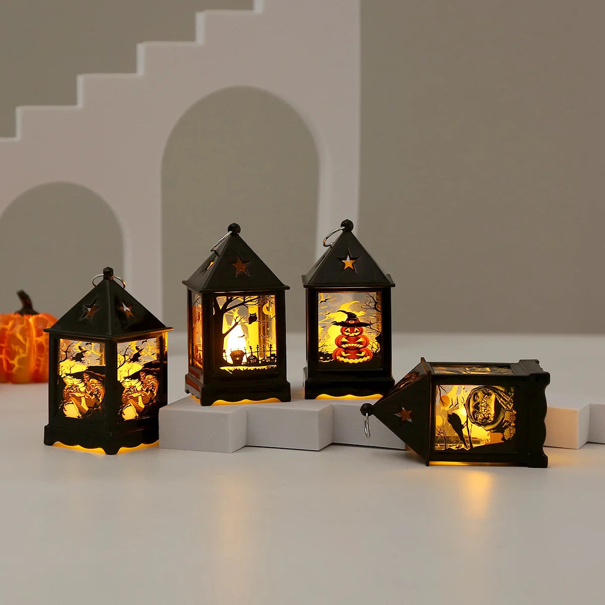 1PC Creative Small Night Lamp Halloween Storm Lantern Led Portable Pumpkin Lamp Holiday Atmosphere Decoration Props Layout