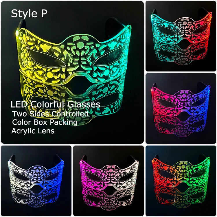 Acrylic LED Luminous Glasses Glow Party Glasses Neon Light Up Visor Eyeglasses DJ Bar Party Eyewear for Halloween Christmas