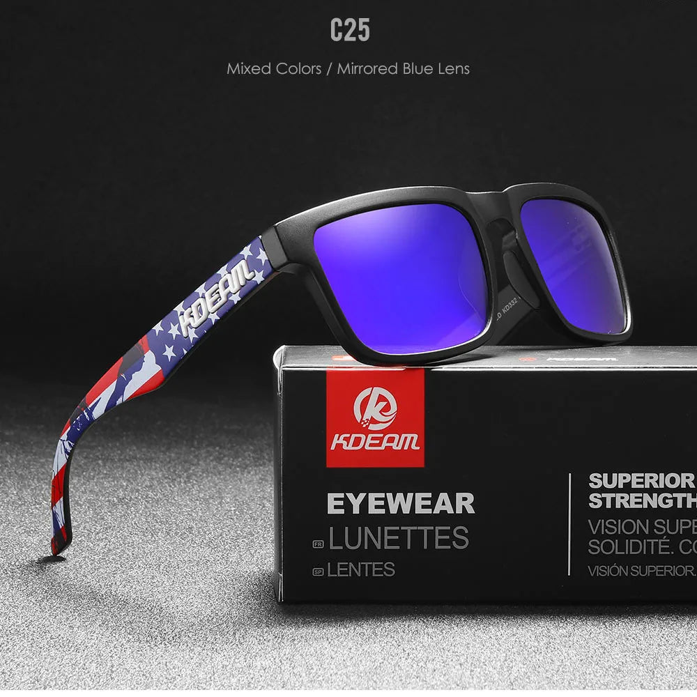 KDEAM Men's Polarized Sunglasses Fishing Lifestyles Mirrored Color Blocking Sun Glasses Women Legend Square Sunglass With Box