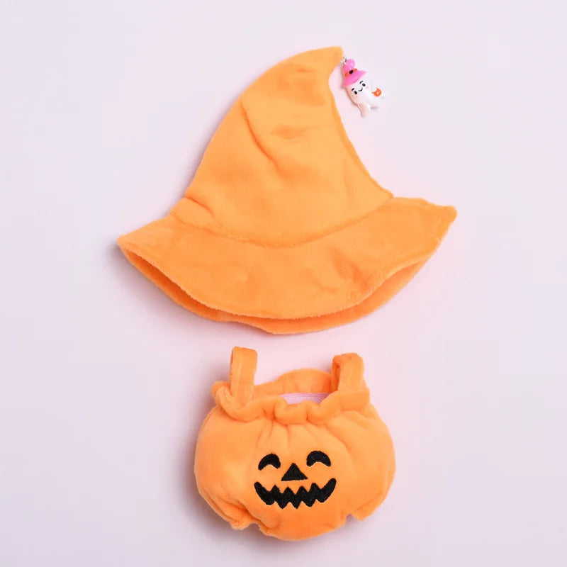 17cm Labubu Halloween Costume - Pumpkin Outfit With Black Hat, Cute Plush Doll Clothing for Labubu, Spooky Festival Cosplay