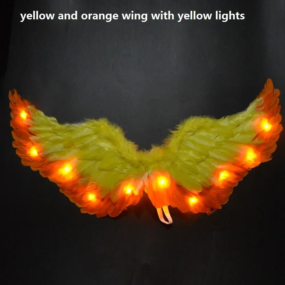Princess Women Kids LED Glow Light Angel Feather Wing Fairy Girls Props Party Costume Wedding Decoration Christmas Halloween