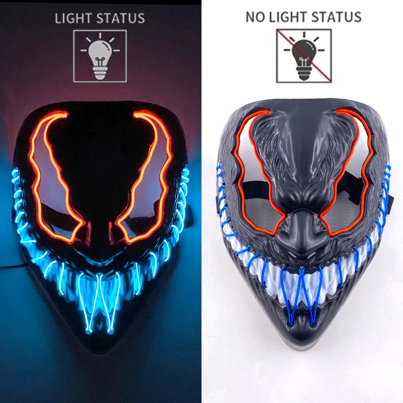 New Halloween Horror Party Mask Cosplay Movie Mask Neon LED Luminous Mask EL Cold Light Fluorescent Mask Masquerade Décor