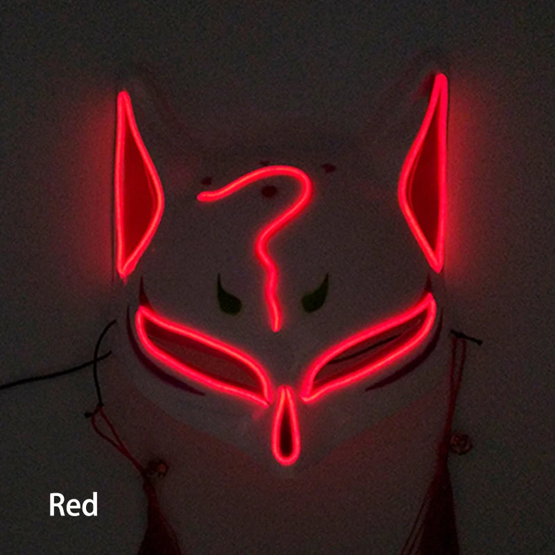 Glowing Demon Slayer Mask Cosplay Japanese Cartoon Neon Light Samurai Mascara Luminous Led Fox Mask for Halloween Christmas