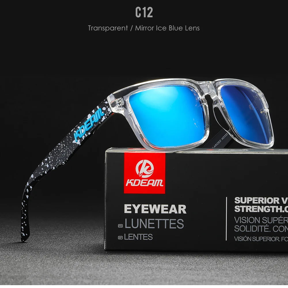 KDEAM Men's Polarized Sunglasses Fishing Lifestyles Mirrored Color Blocking Sun Glasses Women Legend Square Sunglass With Box