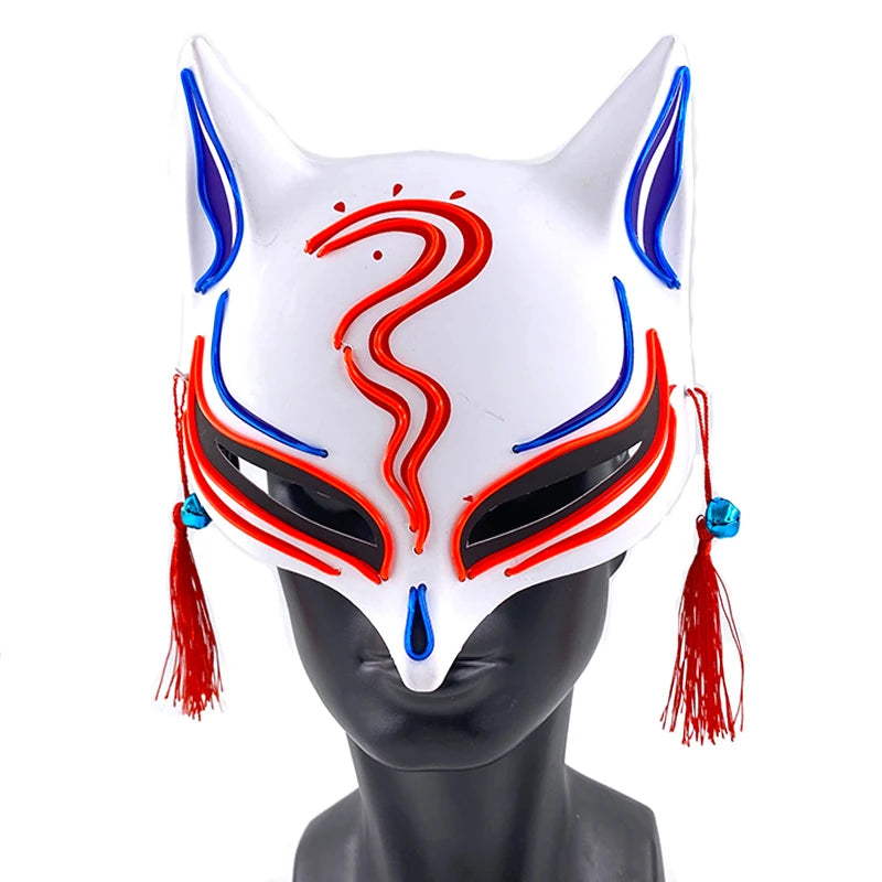 Holiday Light Up Neon Half Face Mask Flashing in Dark Fox Mask Halloween LED Luminous Fox Mask for Women Girl Cosplay Props