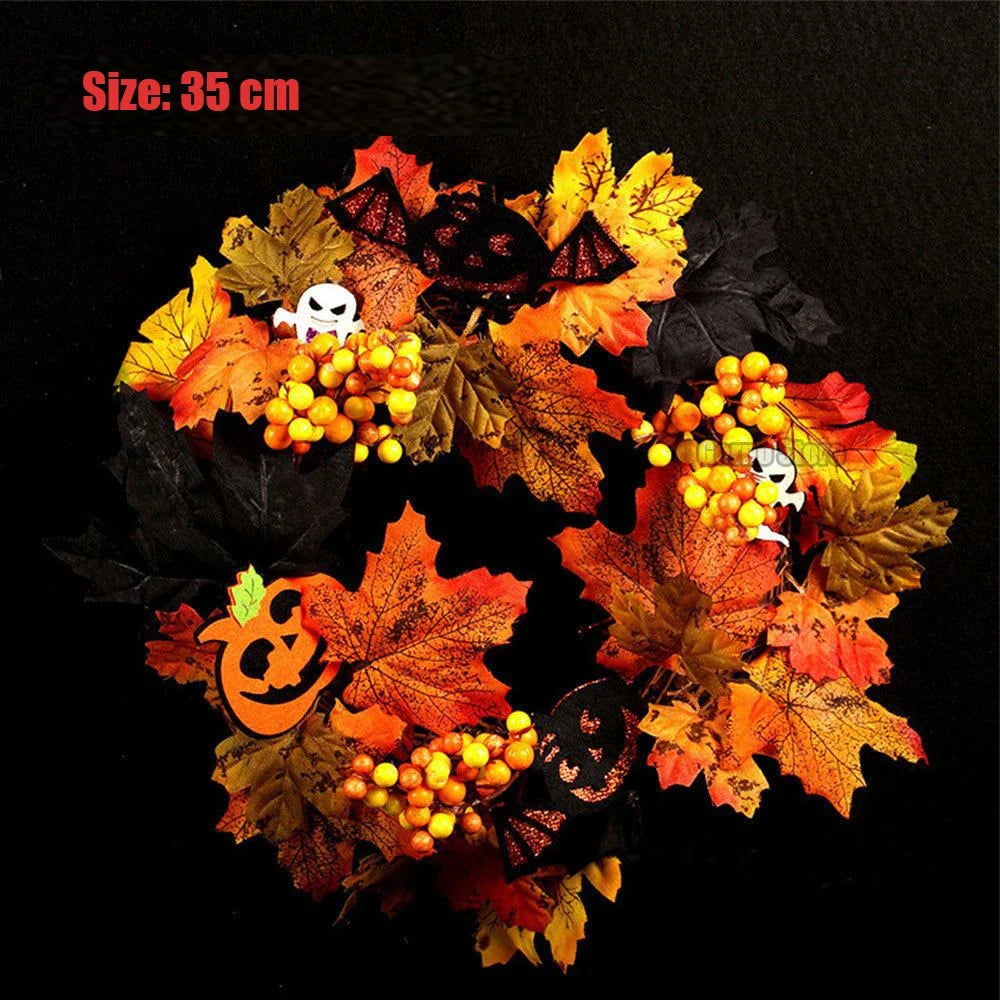 Halloween Wreath With Led Lights Door Hanging Decoration Pumpkin Witch Hat Leg Wreath Carnival Party Gifts Home Halloween Decor