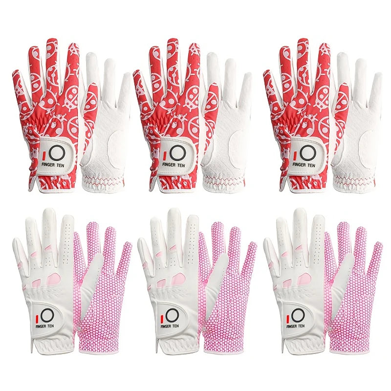 Golf Women's Gloves Ladies Left Hand Golfer Value 6 Pack, All Weather Rain Grip Glove,Golf Glove Fashion Pattern Design