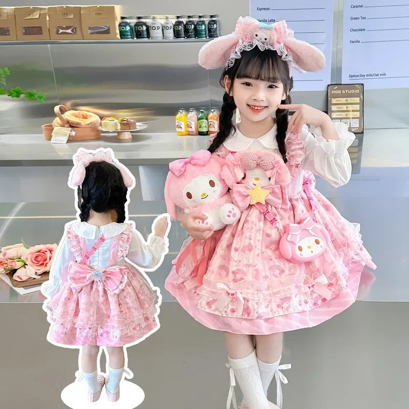 Sanrio Anime Cinnamoroll My Melody Girl's Cosplay Dress Cartoon Academy Style Pleated Skirt Princess Clothes Girl Birthday Gift
