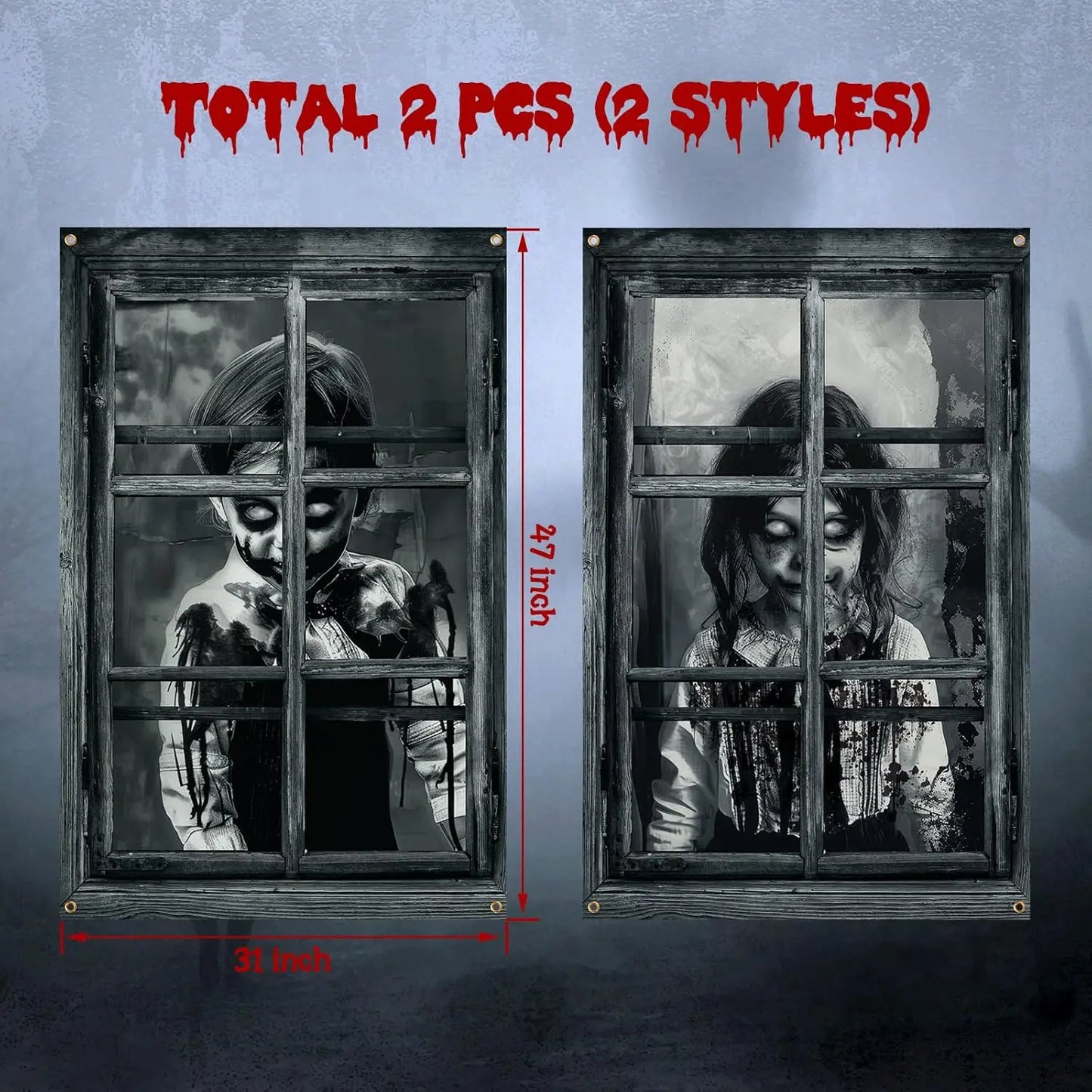 2 Pcs Scary Halloween Curtain Window Silhouette Decoration Blood Halloween Horror Halloween Window Poster