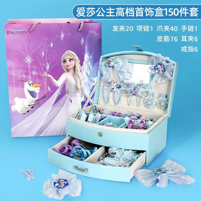 Disney Cartoon Gift Frozen Jewelry Set Princess Elsa Box Little Girl Toy Pretend Play Fashion Toys Birthday Christmas Gifts