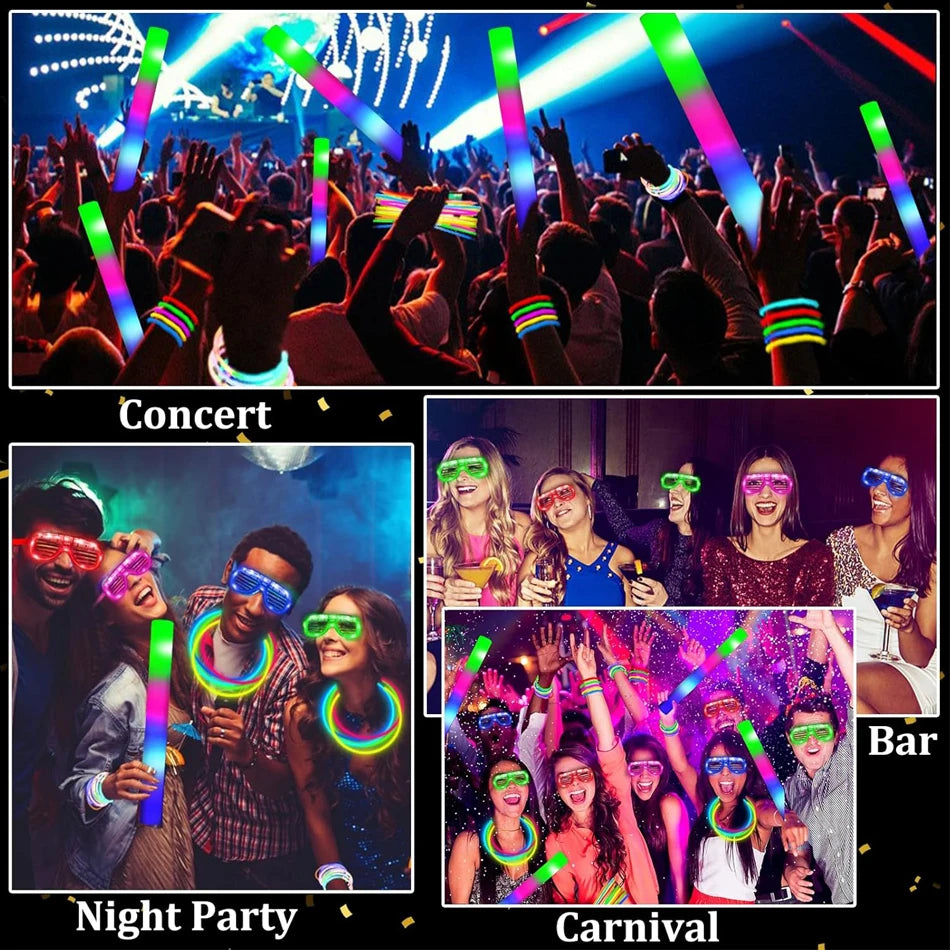 250 PCS Glow in the Dark Party Supplies Foam Glow Sticks LED Glasses Neon Party Favors for Birthday Wedding Christmas