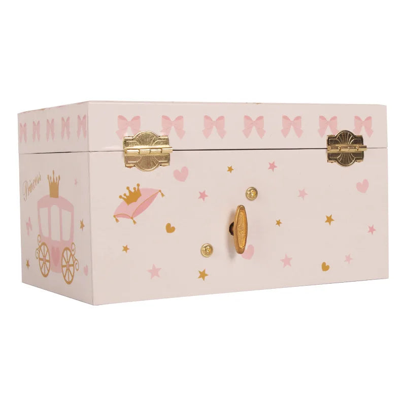 7-Inch White Castle White Horse Music Box Makeup Mirror Jewelry Storage Box Children's Day Christmas Gift Girl Birthday Gift