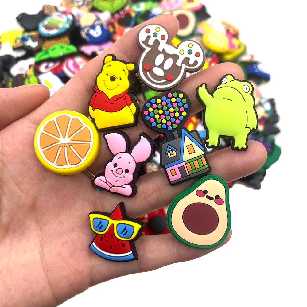 MINISO 30-100pcs Random Mixed Shoe Charms PVC Disney Sanrio Cartoon Shoes Decration Accessories DIY Clog Sandal Buckle Kids Gift