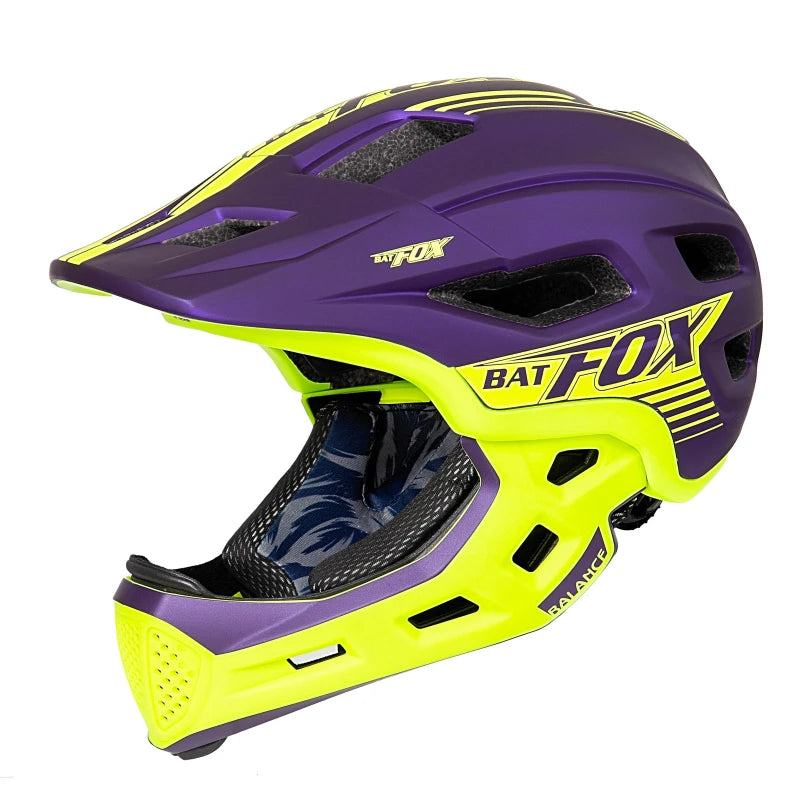 BATFOX Bicycle Helmet for Children Full Face Motocross Helmet MTB Detachable Mountain Bike Helmet Child Moto Cross Helmet