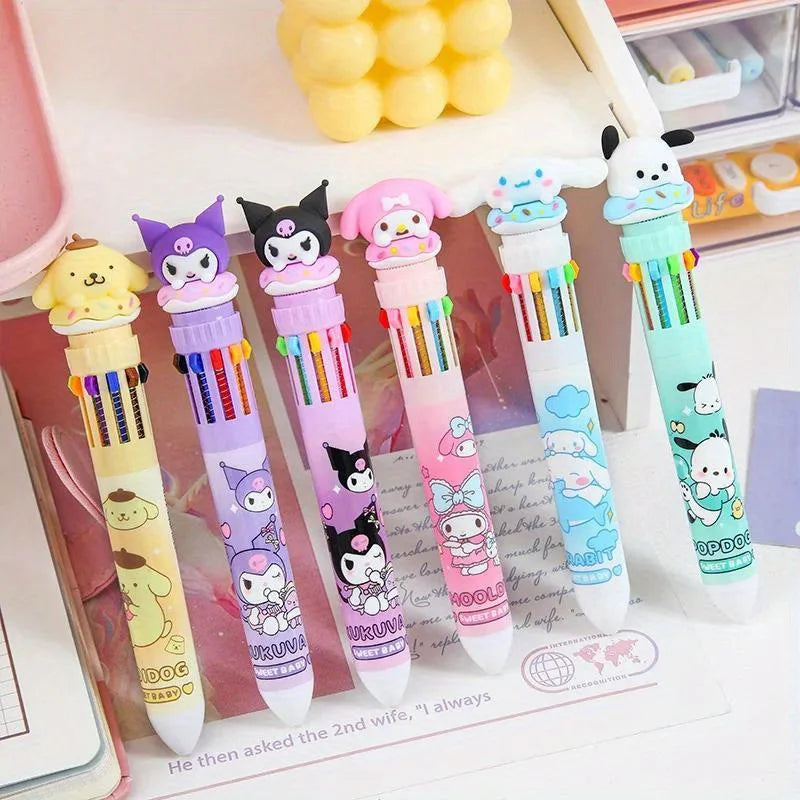 1pc/6pcs Sanrio Cartoon Ballpoint Pen, Kuromi, Hello Kitty, Cinnamoroll, 10 Color 0.7 Stationery Draw Writing Mark Pen