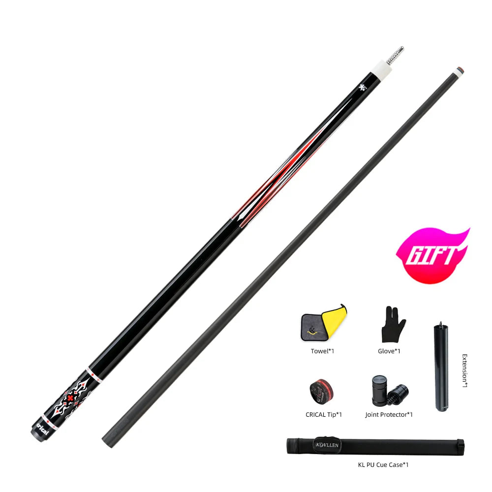 CRICAL CL-PRO Carbon Fiber Pool Cue Stick With 12.5mm Tip 3 * 8/8 Joint Pin Low Deflection for Professional 1/2 Billiard Cue