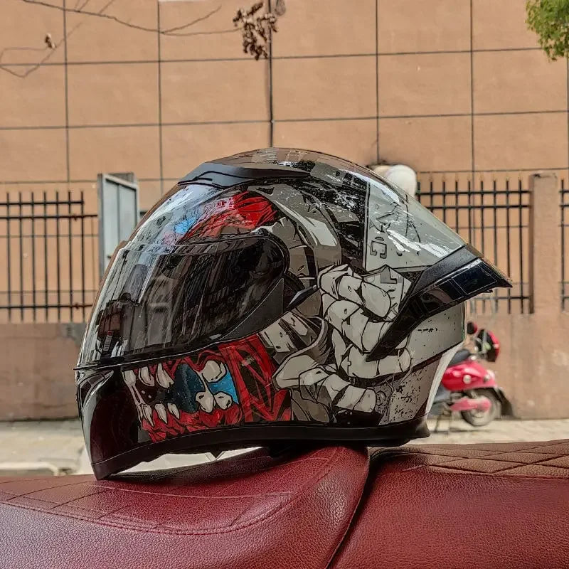 Orz Motorcycle Full Face Helmet Dual Lens Racing Helmet Personality Horns Modular Flip Up Helmets DOT Approved