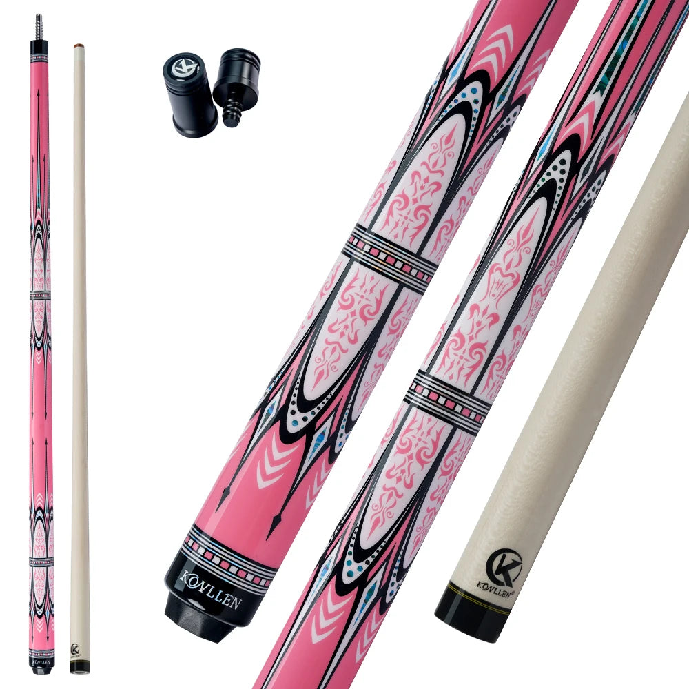 KONLLEN AK01F Carbon Fiber Pool Cue Stick With 12.5mm Tip Pink Cue Low Deflection 3/8*8 Pin Suitable for Woman for Billiard Cue