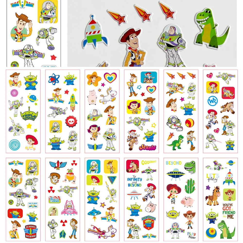 3/6/12Sheets Cute Disney Cartoon 3D Bubble Sticker Princess Mickey Mouse Cars Decals Kawaii Reward 3D Puffy Sticker for Kids Toy