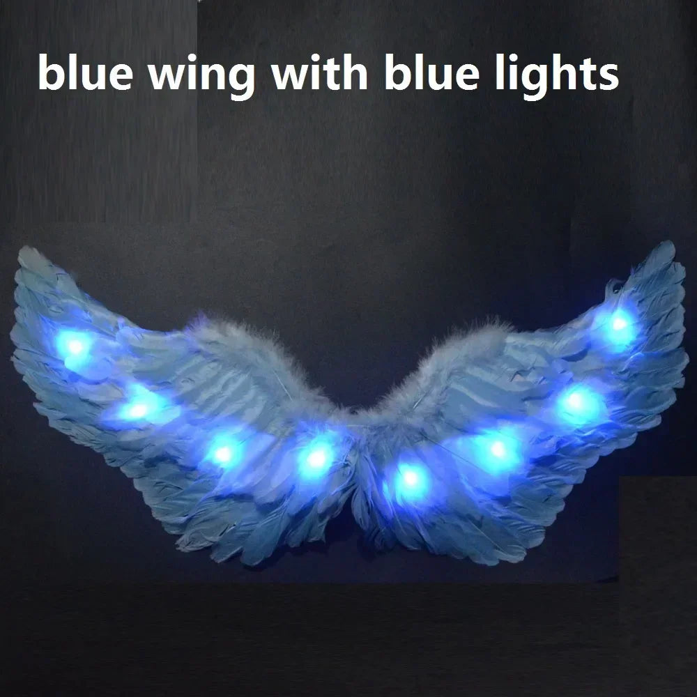 Women Girl LED Glow Light Up Angel Feather Wing Fairy Wings Props Birthday Wedding Party Christmas Halloween Costume Cosplay